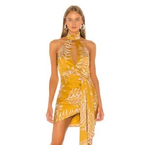 Brand New, Antonia Mini Dress in Gold Tropical